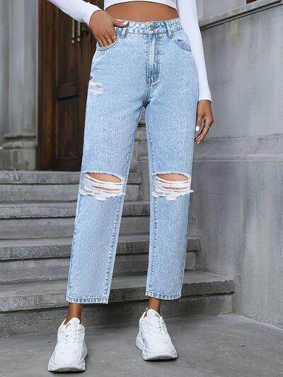 Distressed High Rise Jeans with Pockets for Women