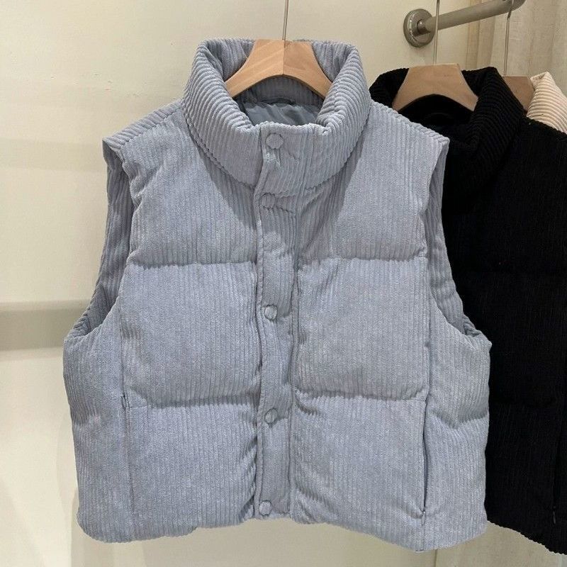 Womens Stylish Short Vest With A Stand-up Collar