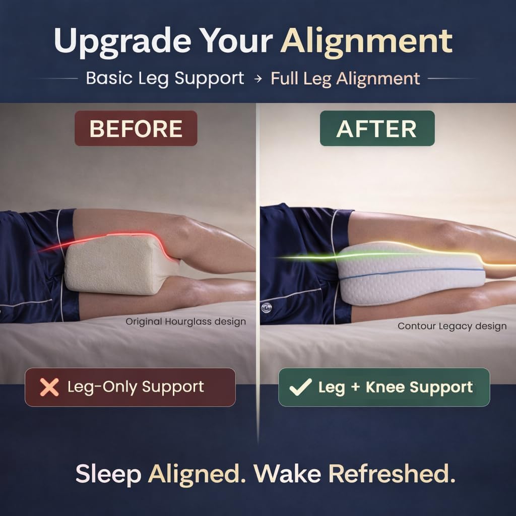 Contour Original Hourglass Knee Pillow for Side Sleepers with Adjustable Strap - Memory Foam Leg Support Cushion Between Knees for Hip &amp; Spine Alignment - Ergonomic Leg Pillow for Side Sleeping