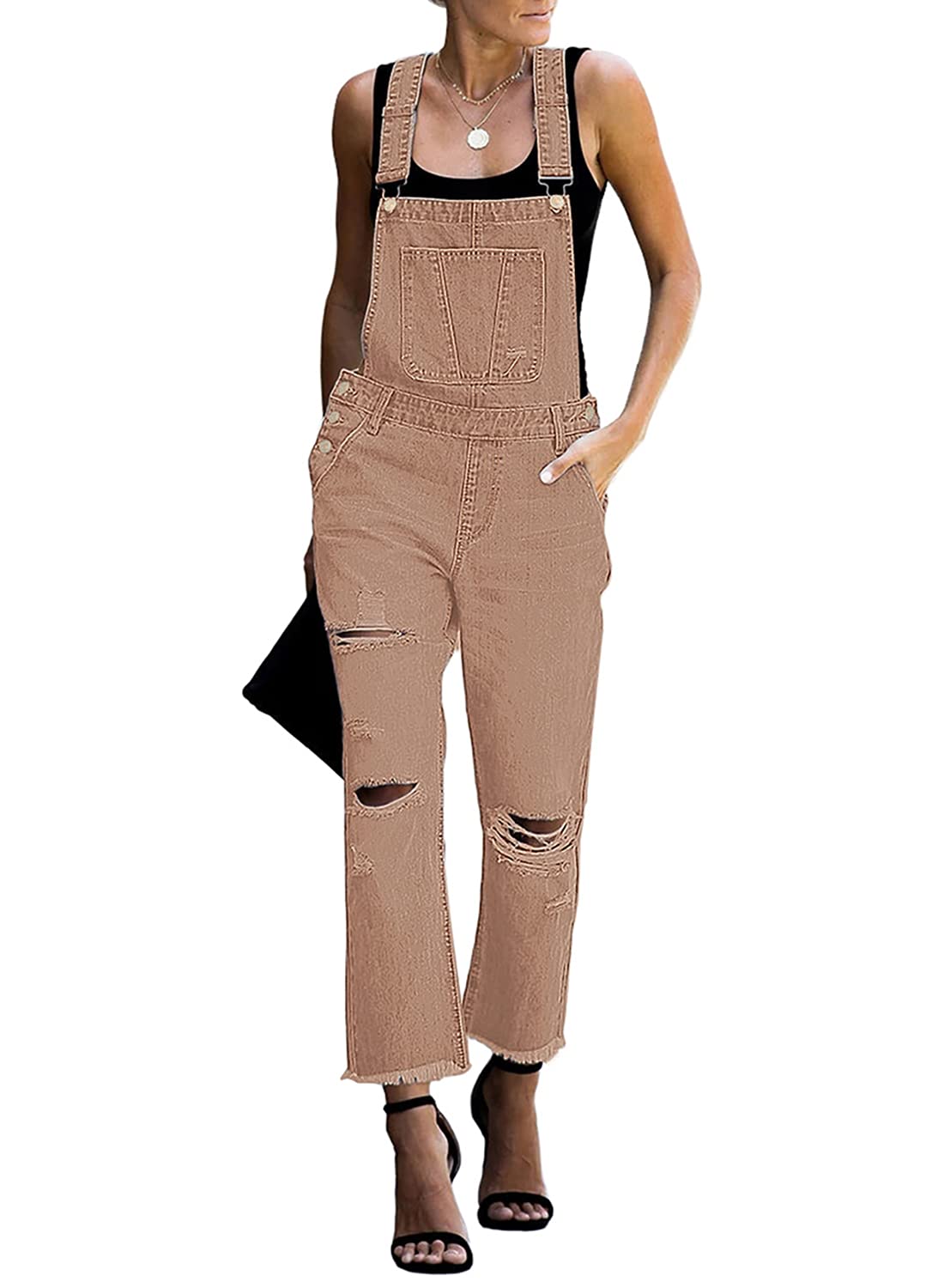 Denim Bib Overalls - Adjustable Loose Fit Jeans Jumpsuit for Women