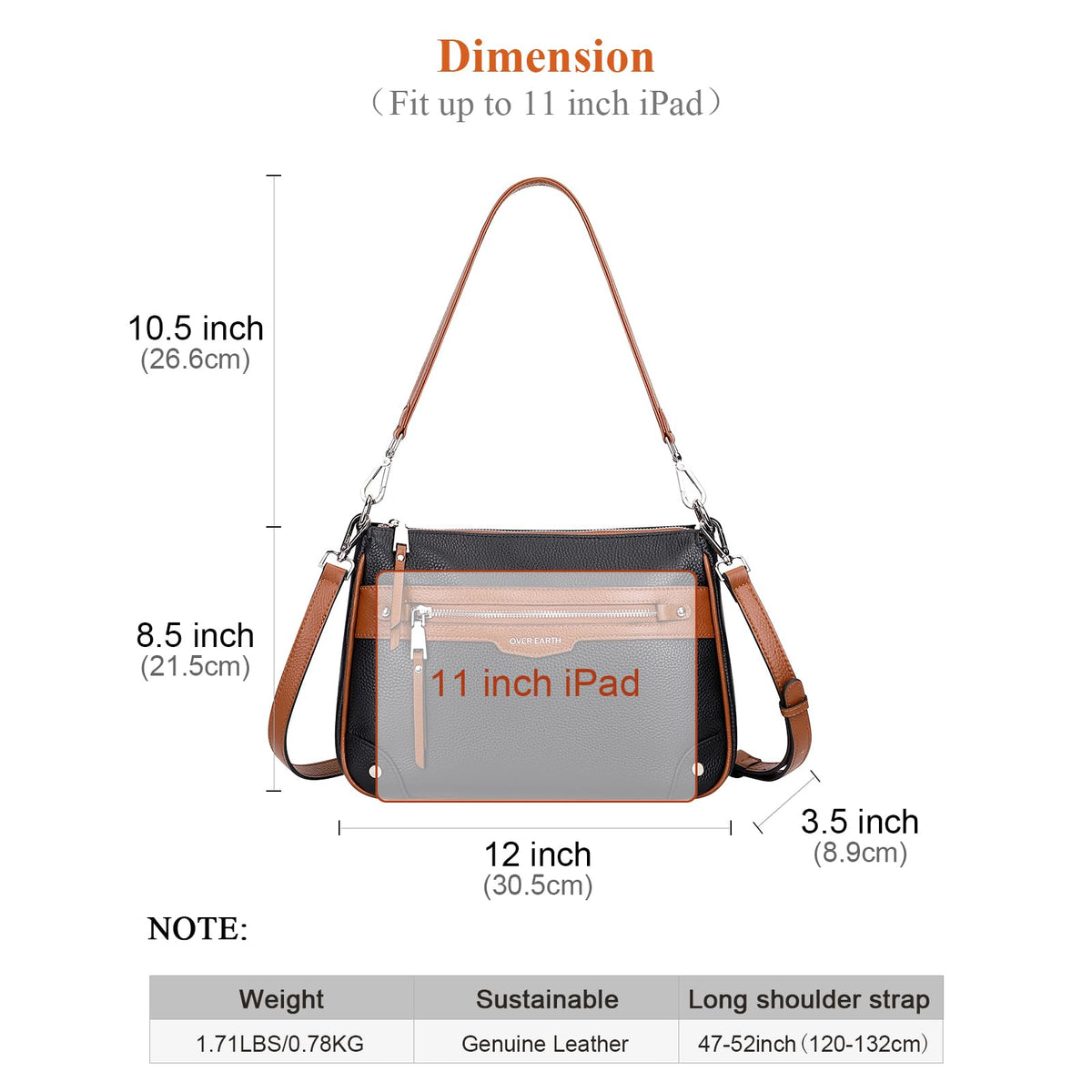 Over Earth Soft Genuine Leather Crossbody Bags for Women Medium Shoulder Purses Hobo Handbags with Multi Pockets