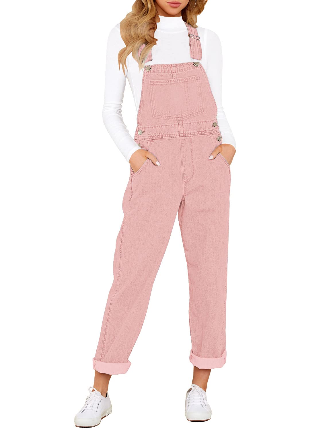 Denim Bib Overalls - Adjustable Loose Fit Jeans Jumpsuit for Women