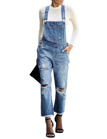 Denim Bib Overalls - Adjustable Loose Fit Jeans Jumpsuit for Women