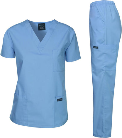 Medical Scrubs Set Unisex - V-Neck Top and Elastic Waist Pants Uniform for Healthcare Workers