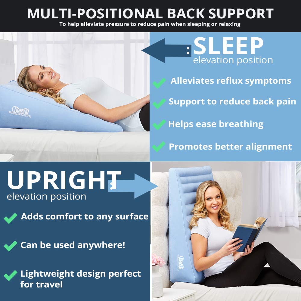 Contour Inflatable Back Support Relief Bed Wedge Cushion - Extended Length, Gradual Incline Wedge, (32 x 24 x 7)