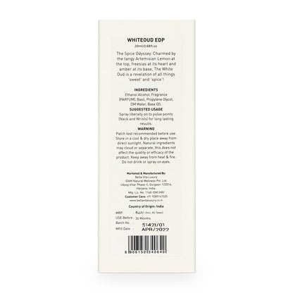 Bellavita Luxury WHITE OUD Eau de Parfum | 20 ml (0.7 fl.oz.) | Travel Size Perfume for Men and Women | Fruity, Artemisia Lemon, Freesia, and Tobacco Notes | Long Lasting Unisex Fragrance