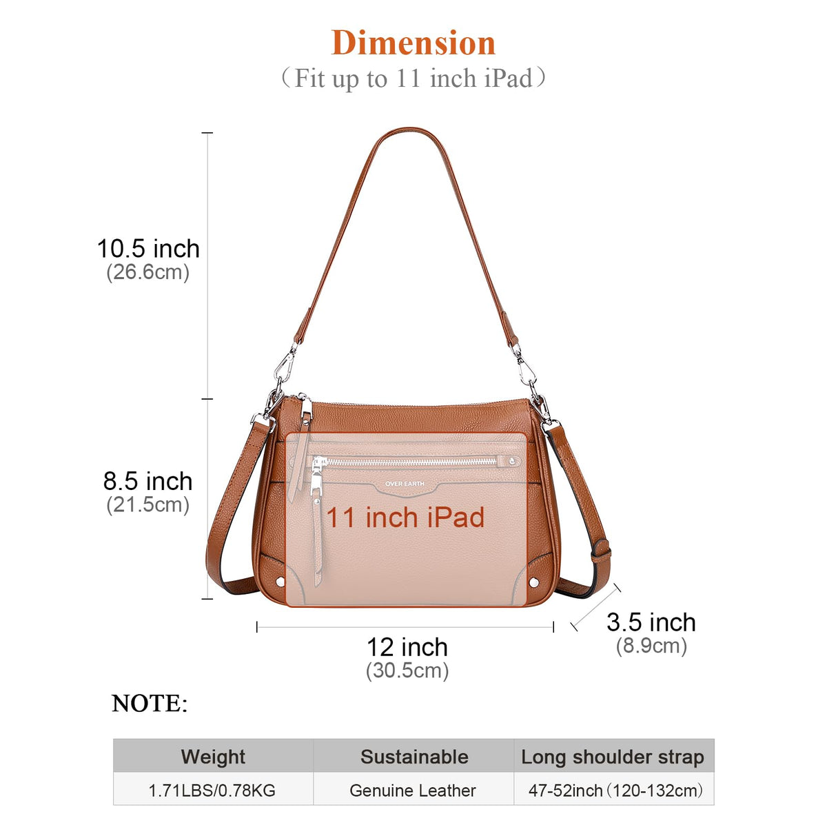 Over Earth Soft Genuine Leather Crossbody Bags for Women Medium Shoulder Purses Hobo Handbags with Multi Pockets
