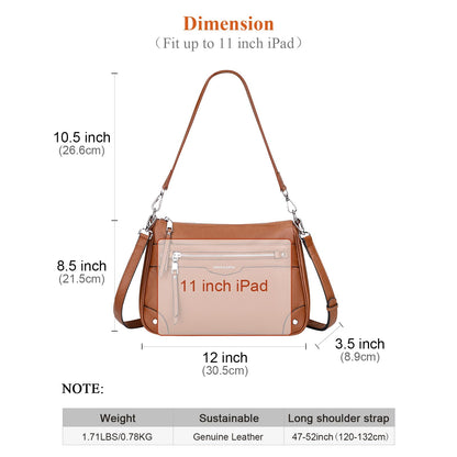 Over Earth Soft Genuine Leather Crossbody Bags for Women Medium Shoulder Purses Hobo Handbags with Multi Pockets