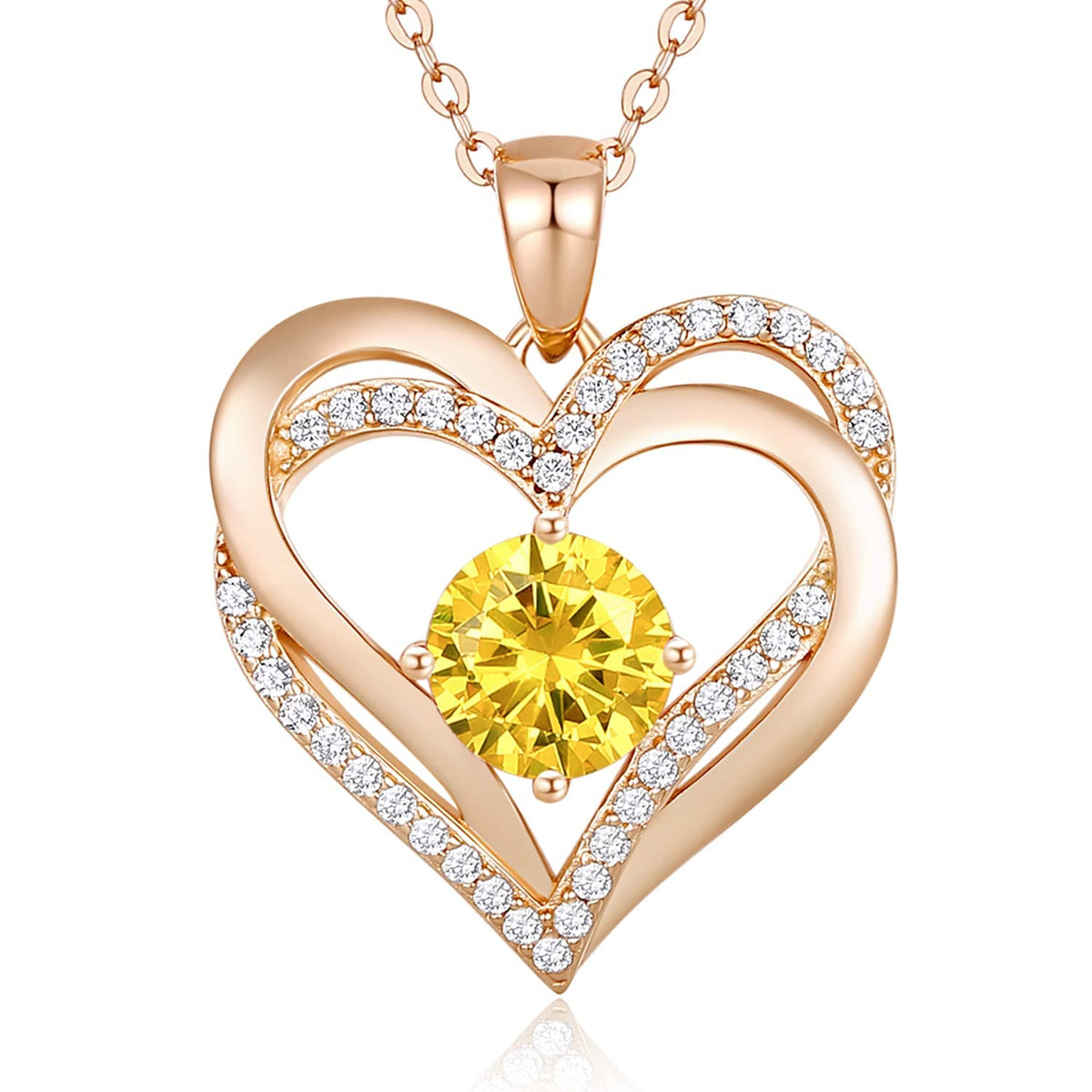 Personalized Double Heart Birthstone Necklace for Women – Sterling Silver Gift