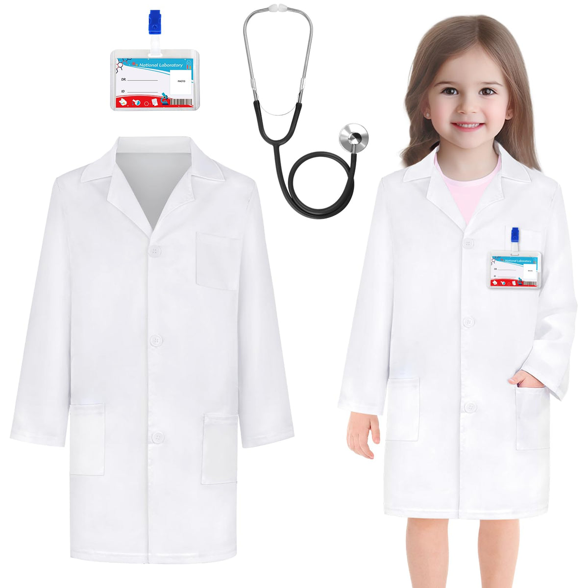 Doctor Costume for Kids - Lab Coat with Real Stethoscope Ages 3-12