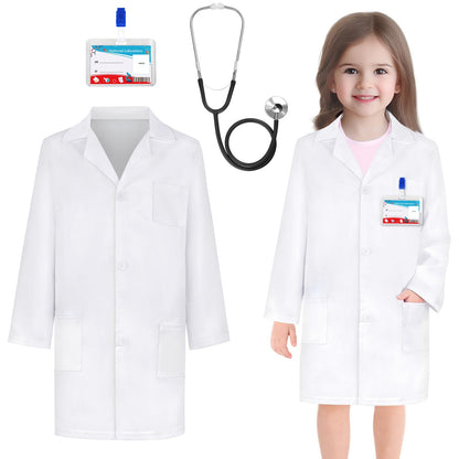 Doctor Costume for Kids - Lab Coat with Real Stethoscope Ages 3-12