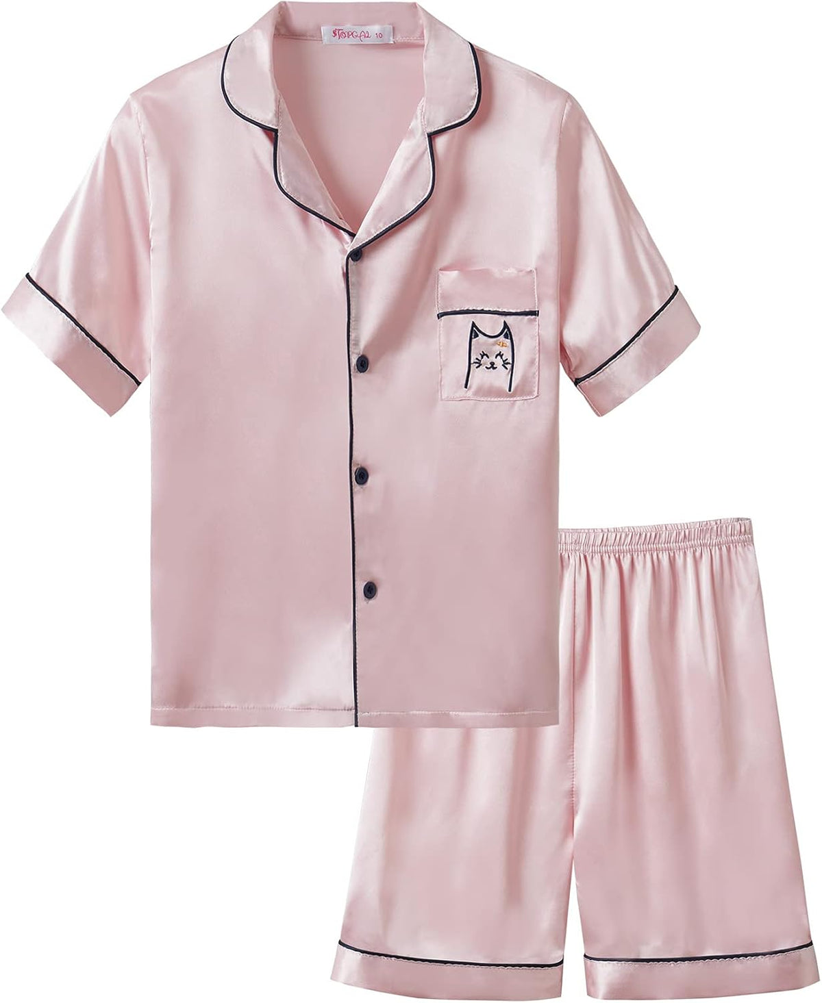 Girls Satin Pajama Set - Silky Button Down PJ with Shorts Size 6-16