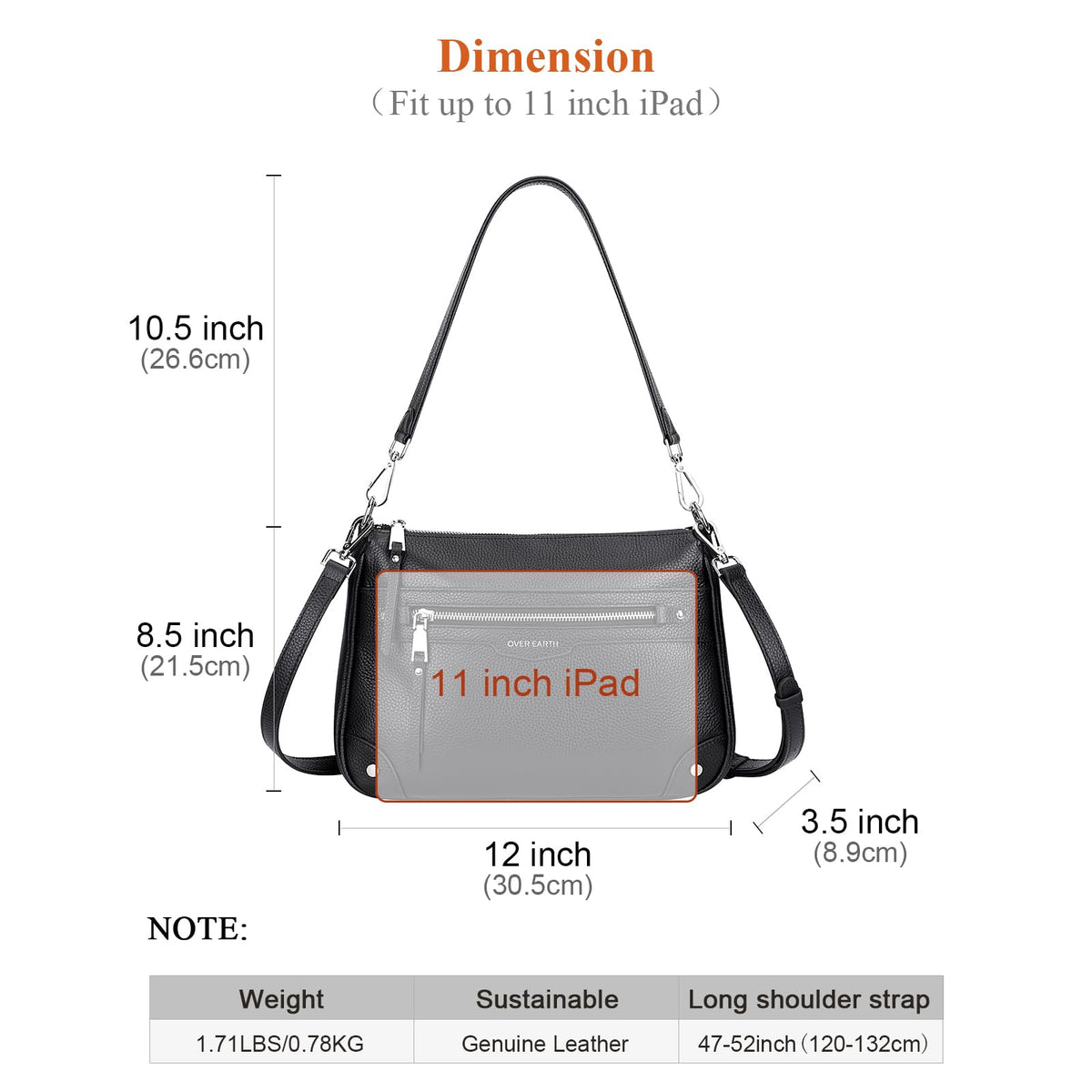 Over Earth Soft Genuine Leather Crossbody Bags for Women Medium Shoulder Purses Hobo Handbags with Multi Pockets