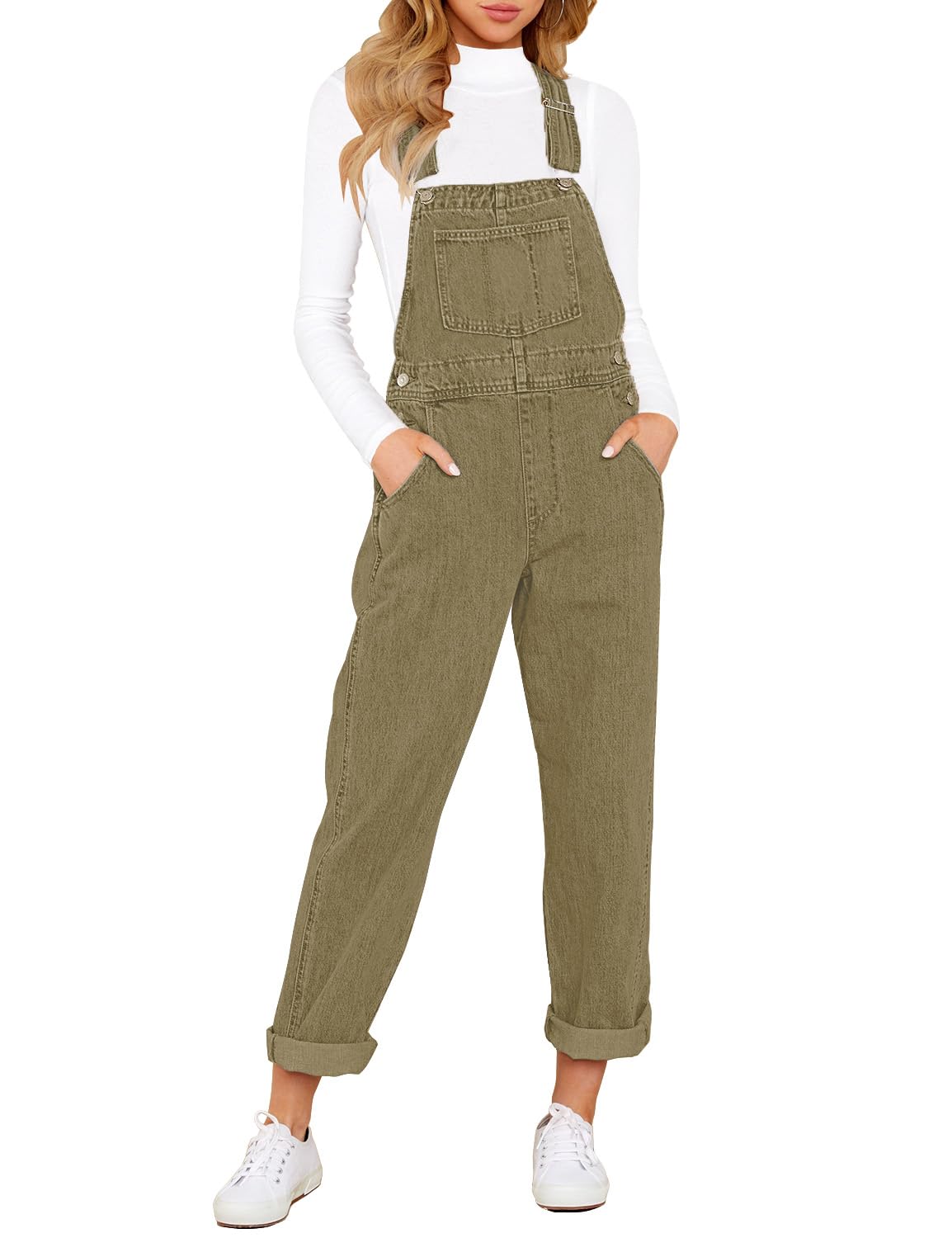Denim Bib Overalls - Adjustable Loose Fit Jeans Jumpsuit for Women