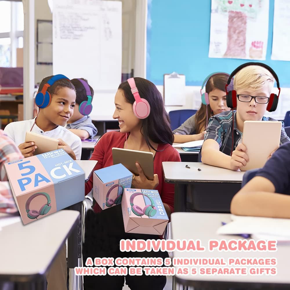 Kids Headphones Volume Limited 85/94dB - Wired Over-Ear Foldable Headset with Microphone Pink