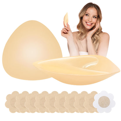 Reusable Silicone Bra Inserts - Double Sided Adhesive Push Up Pads for Bikini &amp; Sports Bra