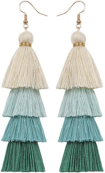 Faux Fur Pom Pom Tassel Drop Dangle Earrings Set