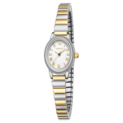 Small Gold Watches for Women,Analog Womens Watch with Stainless Steel Expansion Band,Oval Case Roman Dial,Water Resistant