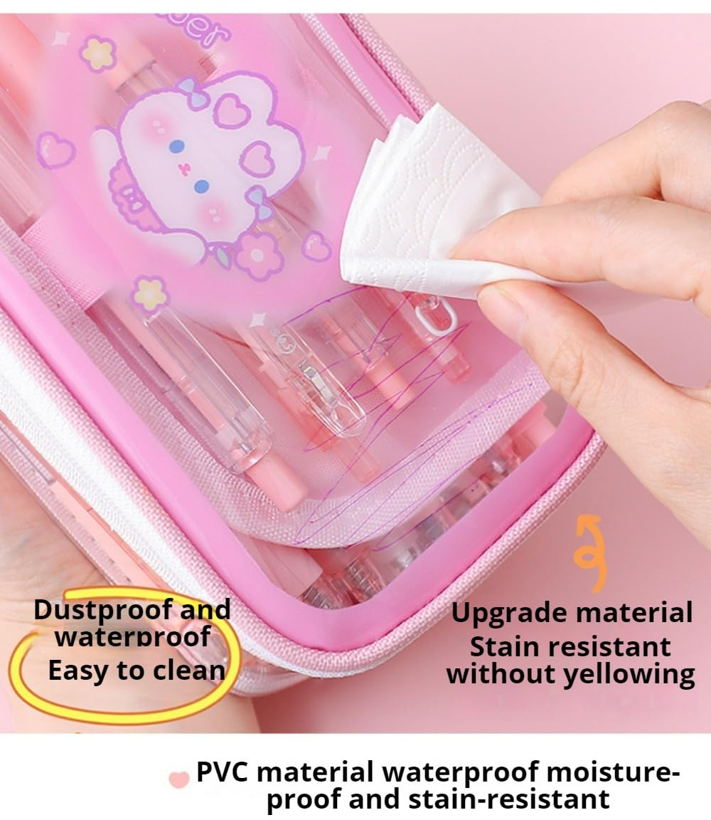 Cute Kawaii Pencil Case - Large Capacity Multilayer Rabbit Design Pen Pouch Gift
