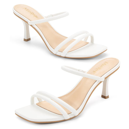 Heels for Women Square Open Toe Strappy Mules Women&