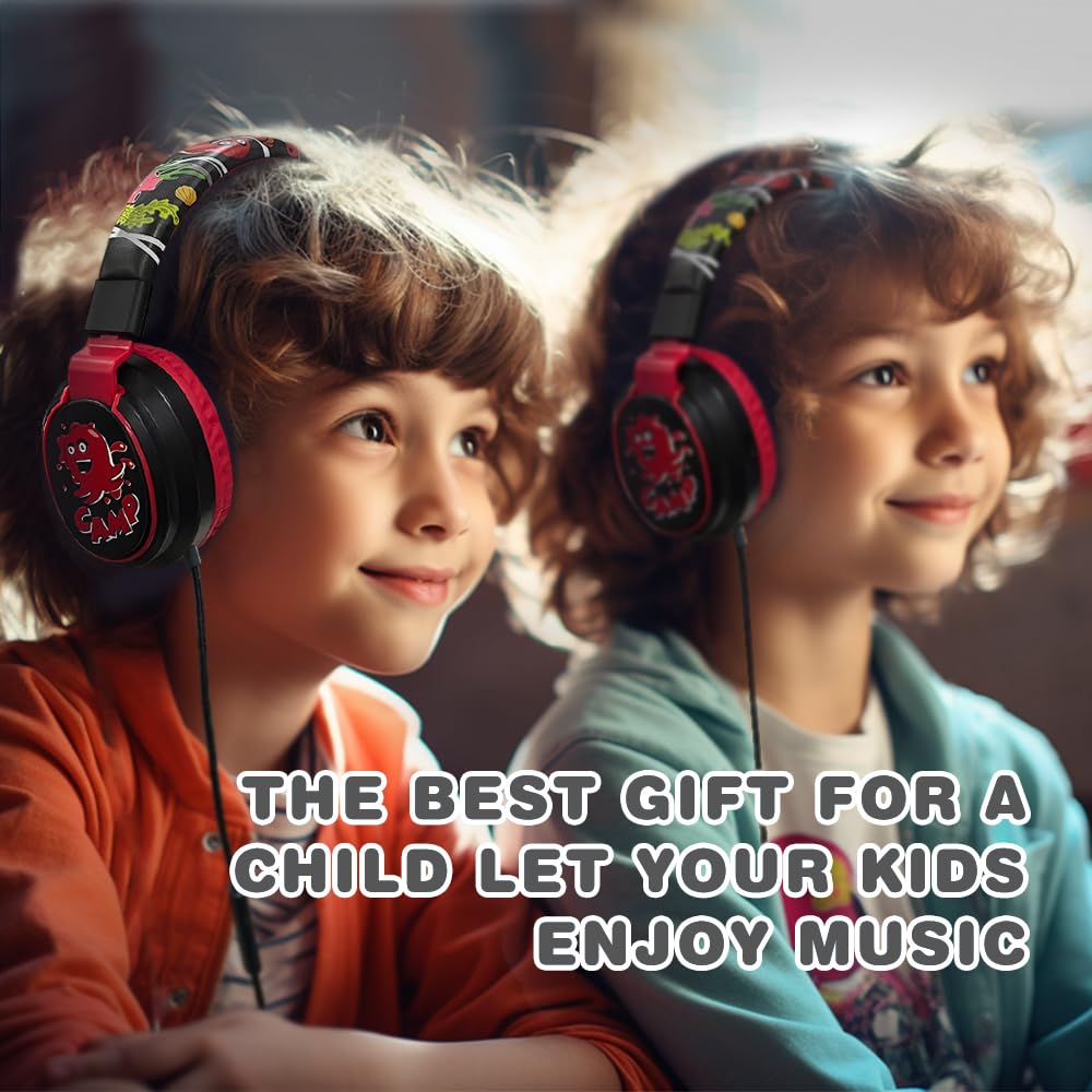 Kids Headphones Volume Limited 85/94dB - Wired Over-Ear Foldable Headset with Microphone Pink