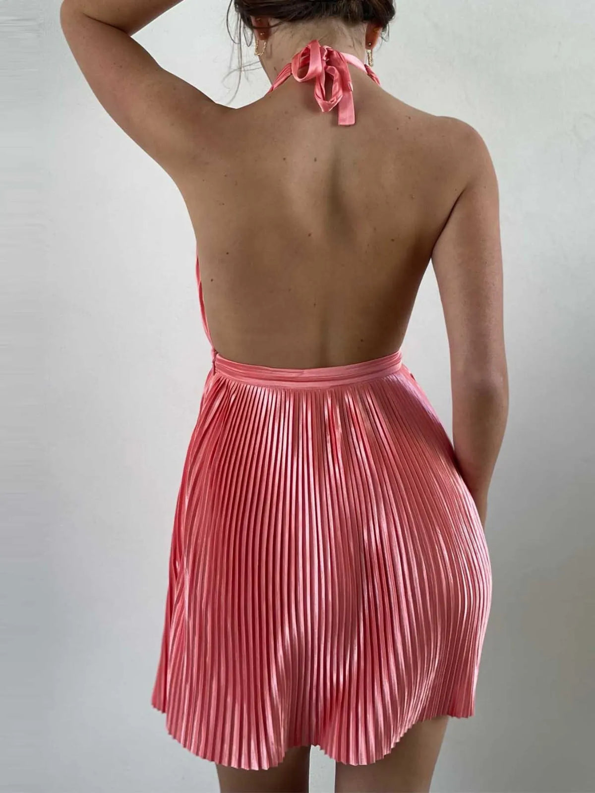 Pleated Halter Neck Mini Dress Very Fancy