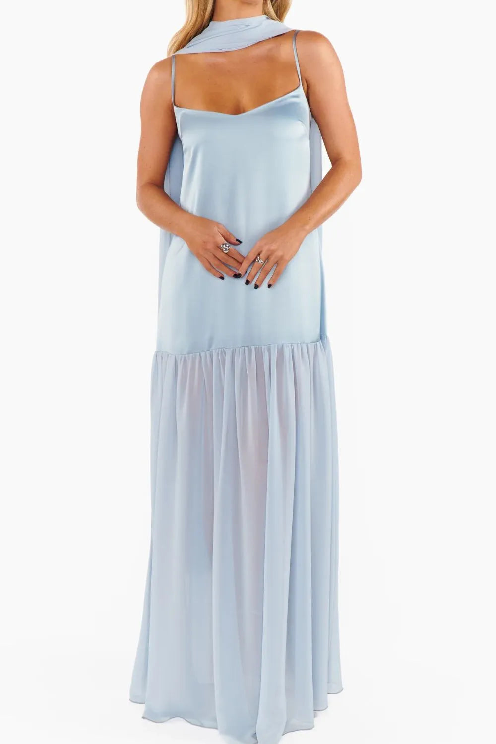 Adjustable Strap Maxi Cami Dress with Scarf