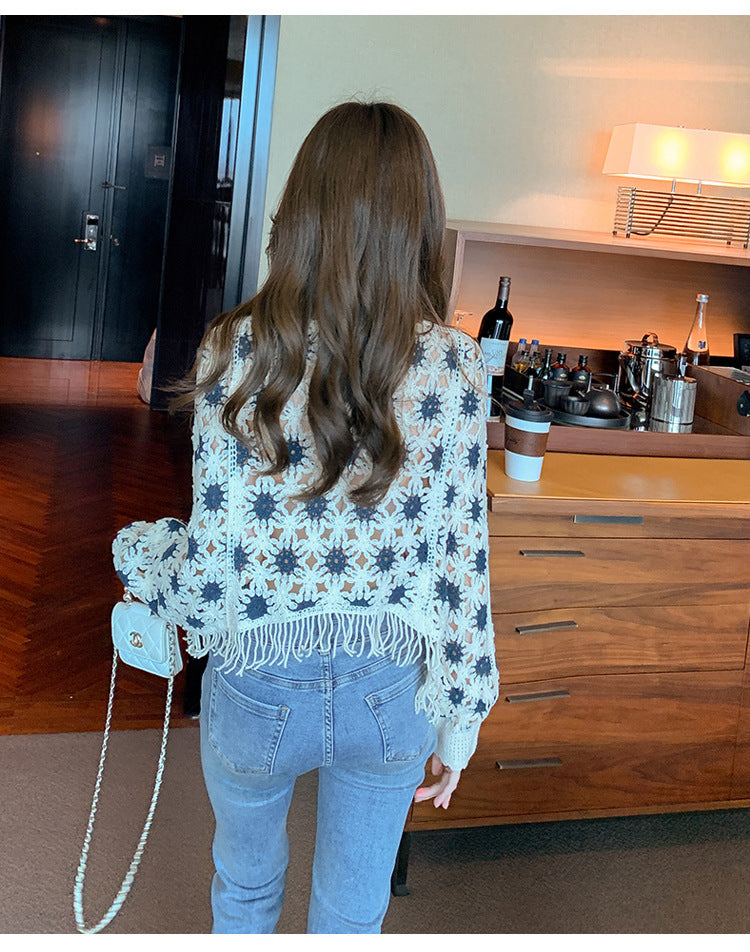 Geometric Pattern Long Sleeve Lace Pullover