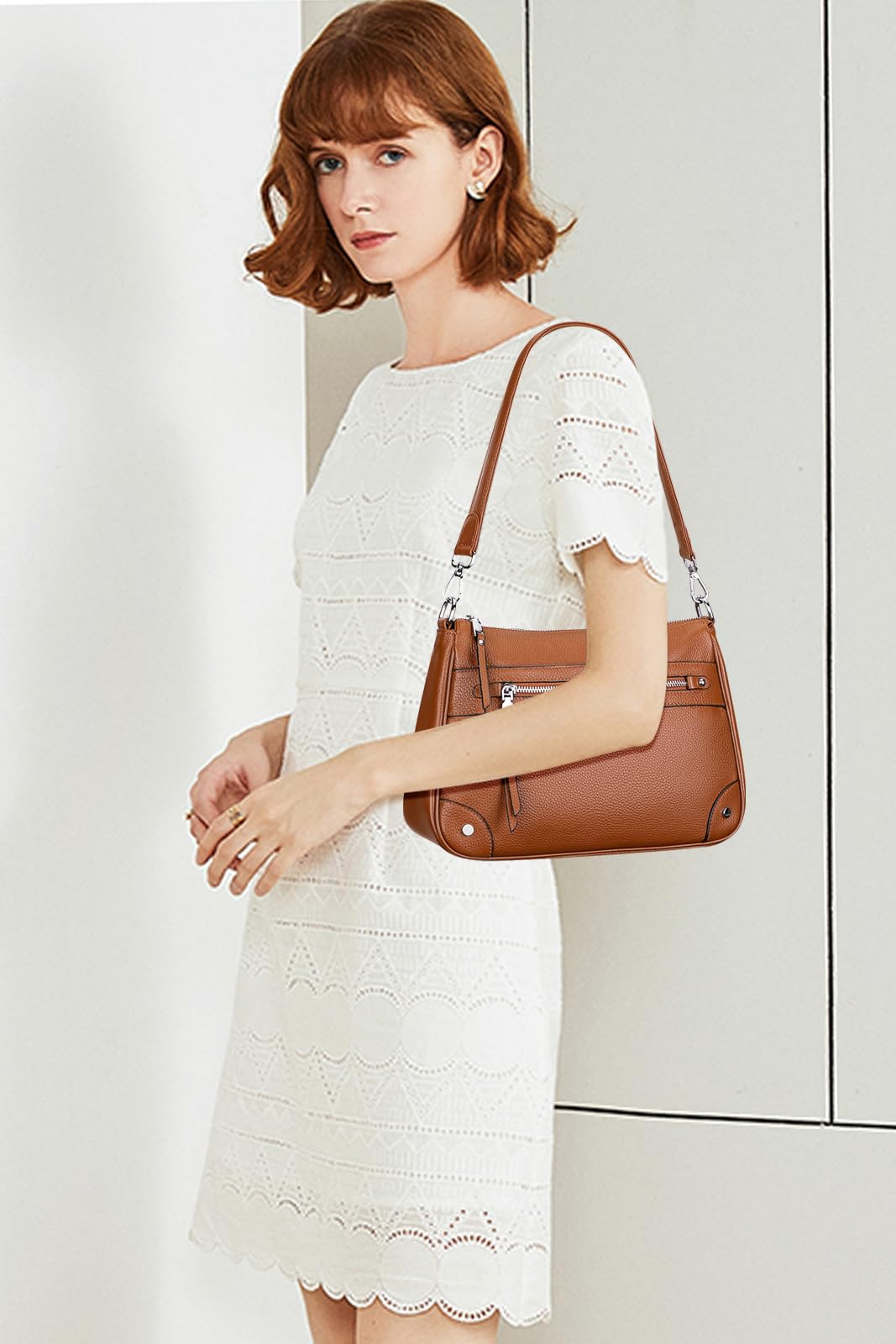 Over Earth Soft Genuine Leather Crossbody Bags for Women Medium Shoulder Purses Hobo Handbags with Multi Pockets