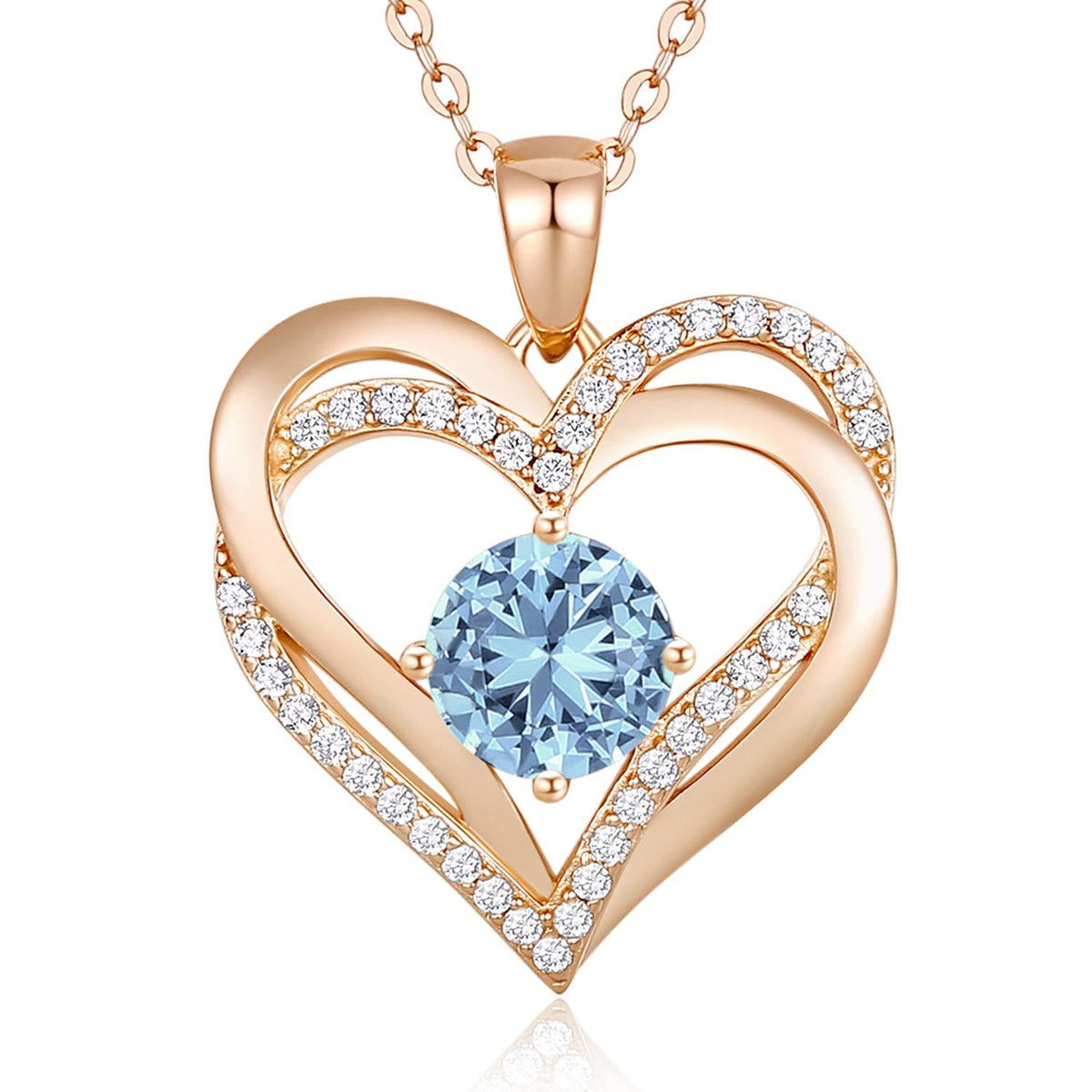 Personalized Double Heart Birthstone Necklace for Women – Sterling Silver Gift