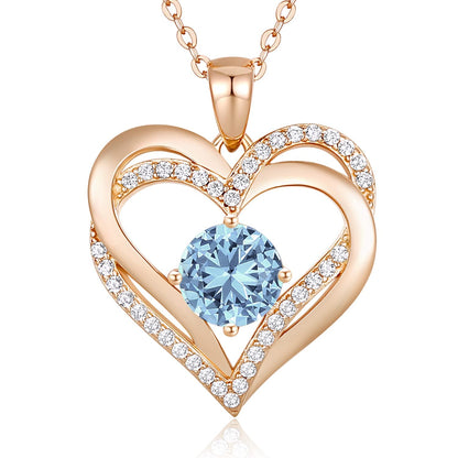 Personalized Double Heart Birthstone Necklace for Women – Sterling Silver Gift