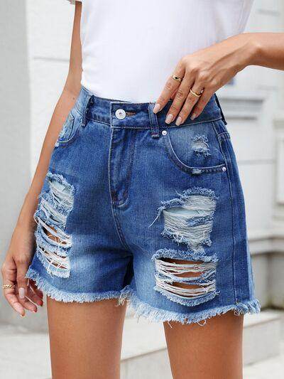 Distressed Raw Hem Denim Shorts for Women Stylish Fit