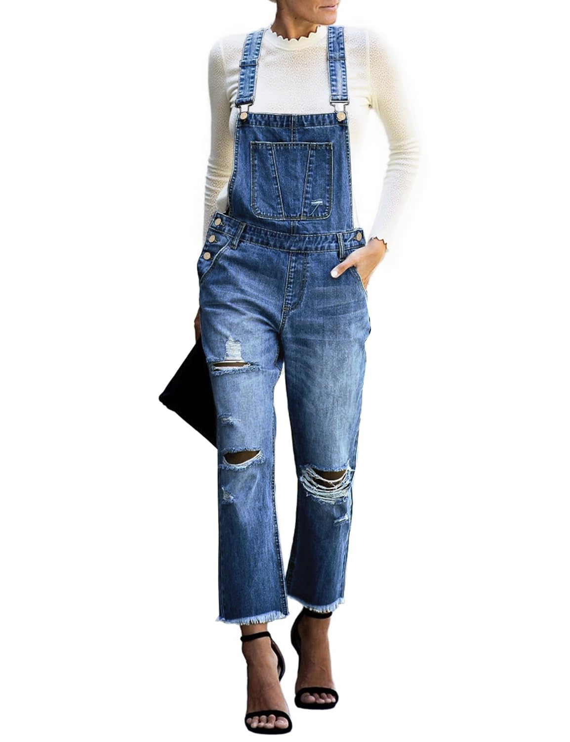 Denim Bib Overalls - Adjustable Loose Fit Jeans Jumpsuit for Women