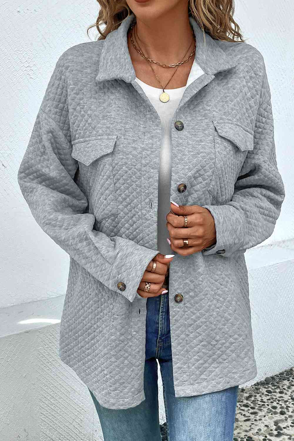 Comfortable Button-Down Collared Jacket Classic Lightweight Classic Design With Pockets