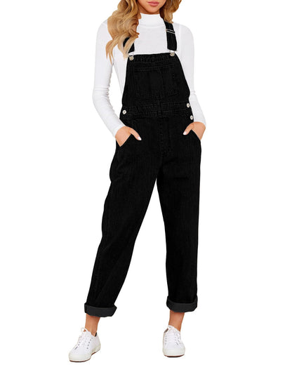 Denim Bib Overalls - Adjustable Loose Fit Jeans Jumpsuit for Women