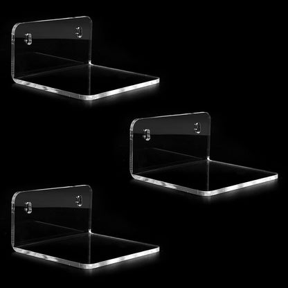 3 Pack of Acrylic Small Shelf,Mini Floating Wall Shelf,Wall Mounted Storage Shelf,for Pop Figures,Plant,Picture Photo Modern Wall for Office Bedroom Living Room,Clear