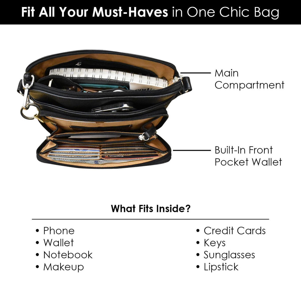 ili New York Genuine Leather Crossbody Bags for Women - Premium RFID Blocking Shoulder Bag Organizer with Adjustable Strap