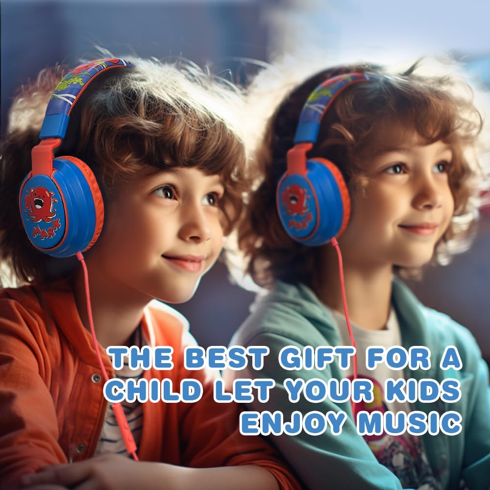 Kids Headphones Volume Limited 85/94dB - Wired Over-Ear Foldable Headset with Microphone Pink