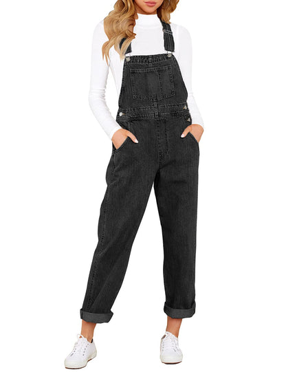 Denim Bib Overalls - Adjustable Loose Fit Jeans Jumpsuit for Women