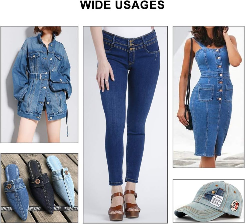 15 Sets of Jeans Buttons, 17mm No-Sew Nailess Removable Metal Jeans Button Replacement Repair Combo Thread Rivets and Screwdrivers
