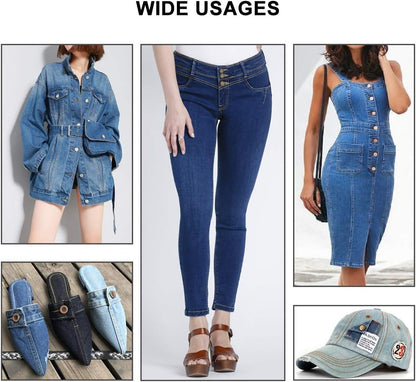 15 Sets of Jeans Buttons, 17mm No-Sew Nailess Removable Metal Jeans Button Replacement Repair Combo Thread Rivets and Screwdrivers