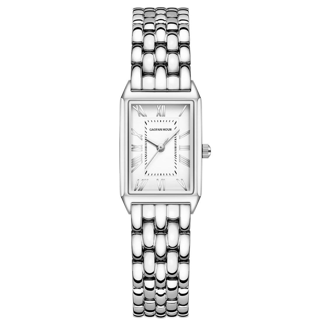 Gold Watches for Women with Vintage Rectangular Case,White Roman Dial,Stainless Steel Band,Adjustment Tool Included,Water Resistant
