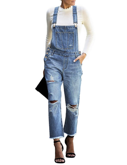 Denim Bib Overalls - Adjustable Loose Fit Jeans Jumpsuit for Women
