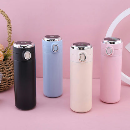 Intelligent Temperature Measurement And Bouncing Insulation Cup, Outdoor Leisure And Casual Business Gift Cup-Pink-300ml  (Clearance)