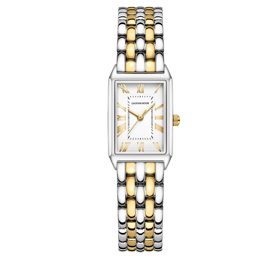 Gold Watches for Women with Vintage Rectangular Case,White Roman Dial,Stainless Steel Band,Adjustment Tool Included,Water Resistant