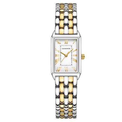 Gold Watches for Women with Vintage Rectangular Case,White Roman Dial,Stainless Steel Band,Adjustment Tool Included,Water Resistant