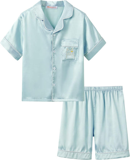 Girls Satin Pajama Set - Silky Button Down PJ with Shorts Size 6-16