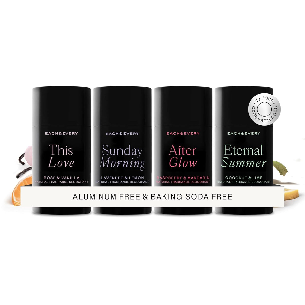 Each &amp; Every Aluminum Free Deodorant for Women &amp; Men, Travel Size – Natural Fragrance 72-Hr Odor Protection for Sensitive Skin, EWG Verified, Baking Soda Free - Multiple Scents Mini 4 Pack, .8oz