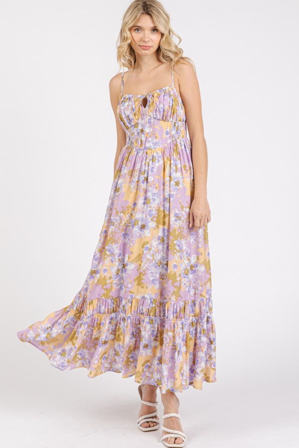 Floral Smocked Back Ruffled Hem Maxi Cami Dress For Summer – Boho Chic, Trendy, Fluttering, Feminine &amp; Effortlessly Stylish