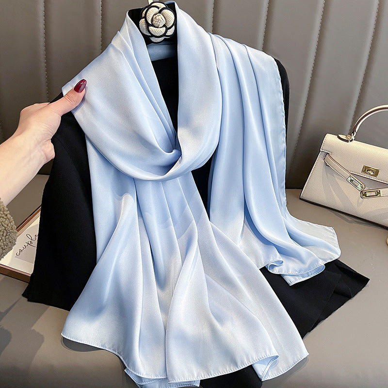 Korean-style Springautumn New Solid-color Summer Sun-protection Beach Scarf Womens Silk Scarf